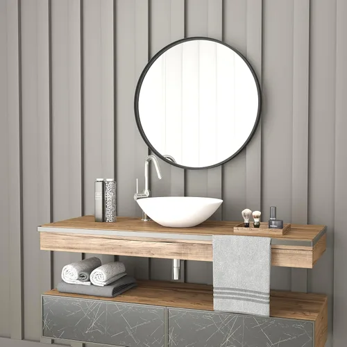 Miniatura 3 de Merrick Lane Dulcie - Espejo redondo grande de pared, marco de metal negro mate, espejo de acento de 27.5 pulgadas, baño, tocador, entrada, comedor