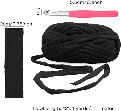 Miniatura 7 de Tejido de tela para tejer, hilo para alfombra, 120 yardas para manualidades, bolsas, mantas, proyectos de ganchillo, con gancho de ganchillo