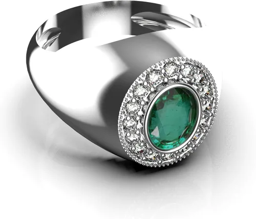 Miniatura 7 de Anillo de compromiso de oro de 14 quilates con esmeralda cruda para hombre y mujer