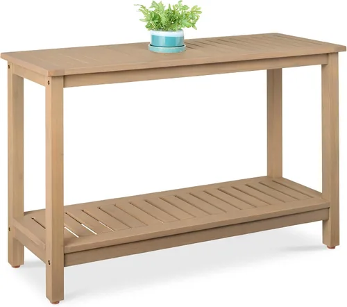 Miniatura 10 de Best Choice Products - Mesa consola de 122 cm con 2 estantes de madera de eucalipto, mesa de aparador de bar multifuncional