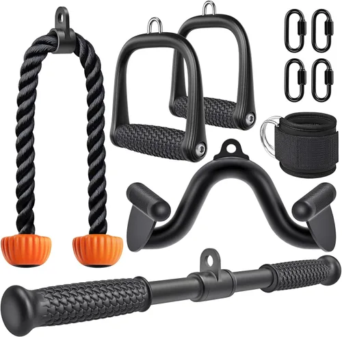 Miniatura 15 de SELEWARE Accesorios para Tríceps LAT Jalón Accesorios de Entrenamiento para Gimnasio en Casa con Agarre de Goma Suave Antideslizante Accesorios