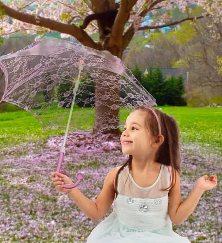 Miniatura 3 de Mozlly Parasol Umbrella With Whistle - Foldable Lace Parasol Tea Party Decorations For Little Girls - 20 Diameter
