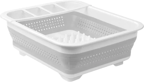 Miniatura 8 de madesmart Estante plegable para platos, estación de secado de platos plegable para platos, cuencos, tazas y utensilios, tabla de drenaje integrada
