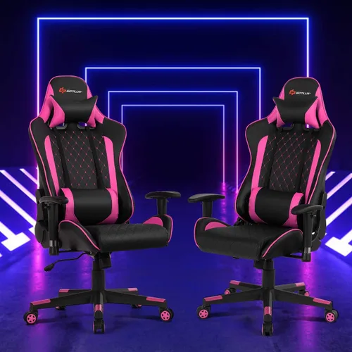 Miniatura 2 de Goplus Silla de juegos de masaje, respaldo reclinable, pasamanos y ajuste de altura del asiento, silla de oficina para computadora de carreras