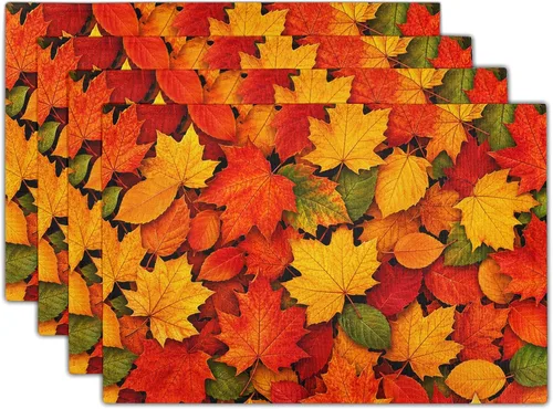 Fall Placemats 12×18 Inches Set of 4 Autumn Leaves Festival Indoor Kitchen Dining Table Place Mats for Home Party Decoration