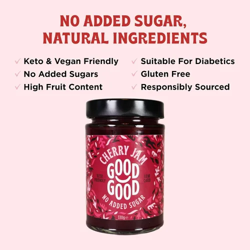 Miniatura 2 de GOOD GOOD Cherry Jam - Sin azúcar añadida - Bajo en calorías - Sin gluten y vegano - Apto para diabéticos y keto - 12 oz / 330 g (paquete de 1)