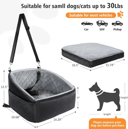 Miniatura 2 de NEEZUKAR Asiento de automóvil para perros pequeños, asiento elevador desmontable y lavable para perros de menos de 30 libras, asiento de automóvil