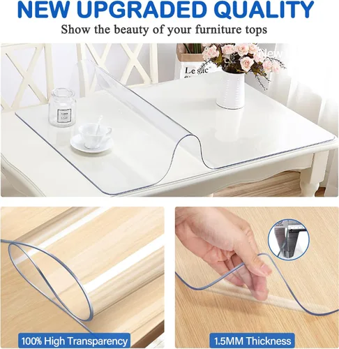 Miniatura 2 de 16 x 48 Pulgadas Protector de Mesa Transparente Grande de Vinilo de Plástico, Mantel de PVC Rectángulo, Cubierta Impermeable y Lavable para Mesa