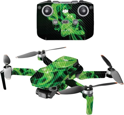 Miniatura 5 de MightySkins - Dron portátil de fibra de carbono compatible con DJI Mini 2 - Blue Flames Acabado de fibra de carbono texturizado protector y Azul