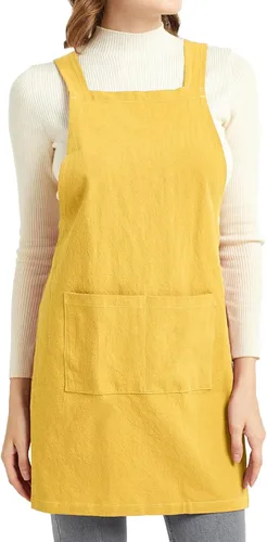 Miniatura 7 de ELEZAY Delantales para mujer con bolsillos, talla grande, cómodo, espalda cruzada, sin lazo, delantal de lino y algodón Marrón