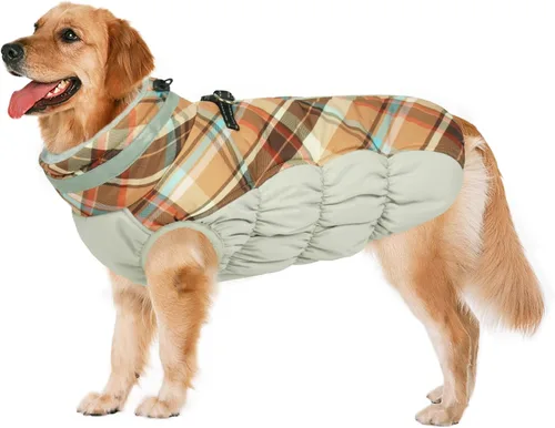 Miniatura 70 de Lelepet Abrigo cálido para perro, abrigo de invierno para perro, chaqueta impermeable para perros con arnés incorporado, chaleco reflectante