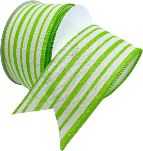 Miniatura 5 de Morex Ribbon Cinta de rayas de cabaña de lino con cable, 1.5 pulgadas por 10 yardas, verde manzana, 7579.40/10-550