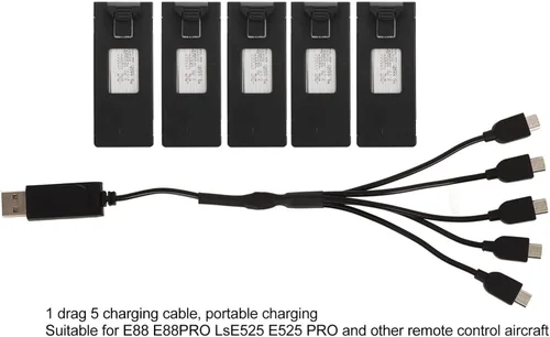 Miniatura 6 de Batería de litio para dron, batería de litio de 3.7 V 1800 mAh RC Drone para E88 E88PRO LsE525 E525 PRO, con cable de carga 5 en 1