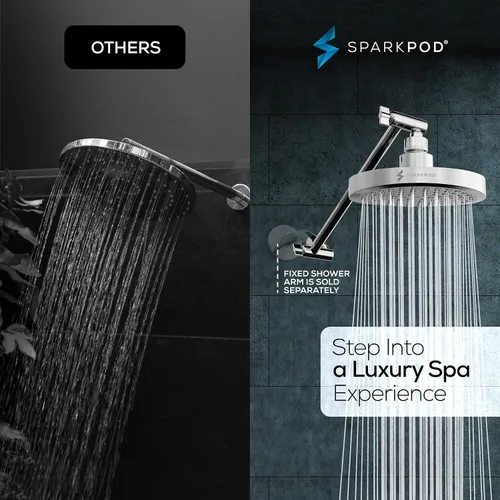Miniatura 2 de SparkPod Cabezal de Ducha de Lluvia Redondo con Brazo de Extensión - Cabezal de Ducha de Altura Ajustable con Rendimiento de Alta Presión