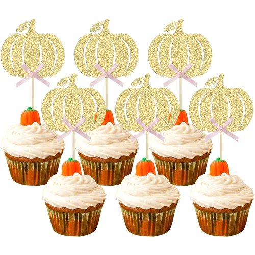 Miniatura 23 de Gyufise 24 adornos para cupcakes de revelación de género, decoraciones para pasteles de niños o niñas para Acción de Gracias, Halloween, tema