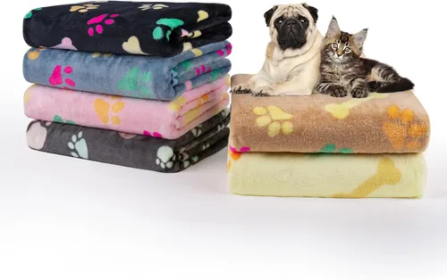 Miniatura 11 de Dono 1 paquete de 6 mantas para perros, manta suave y esponjosa para mascotas, manta cálida para dormir, diseño de huellas de cachorro, manta