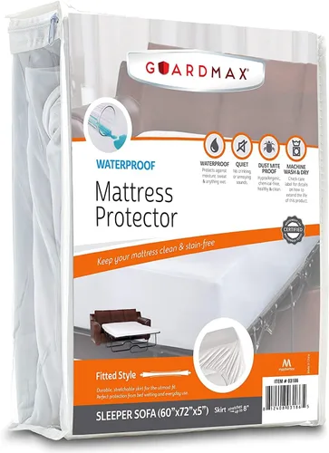 Guardmax Jersey Knitted Sleeper Sofa Size Mattress Protector - Waterproof & Dust Mite Proof Mattress Cover with Stretchable Pockets - Soft,