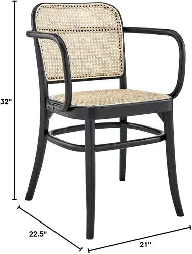 Miniatura 3 de Modway Winona - Asiento de mimbre de madera de olmo, silla de comedor - Juego de 2, color negro