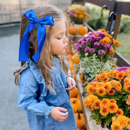 Miniatura 4 de 2 piezas de lazos largos de cinta para niñas, clip de pelo de seda, lazo de cinta para el pelo, accesorios para el cabello para bebés, niños Azul