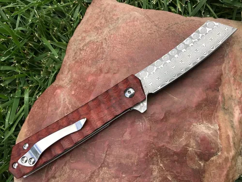 Miniatura 3 de TACTICAL GEARZ Navaja de bolsillo de Damasco para EDC, mango de palisandro, hoja recta de damasco con 67 capas y un núcleo VG10 (Rogue XS)