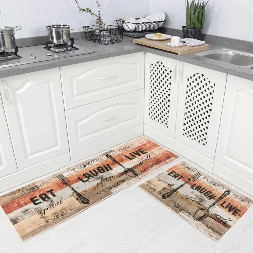 Miniatura 12 de Juego de 2 alfombras de cocina de 17 x 48 pulgadas + 17 x 24 pulgadas, tapetes antideslizantes lavables para suelo de cocina, 2 tapetes cómodos