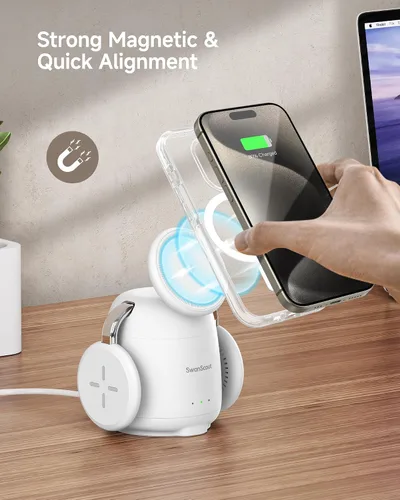 Miniatura 4 de SwanScout Estación de carga para cargador MagSafe, cargador inalámbrico 3 en 1 para iPhone 17/Air/16/15/14/13/12 Series, para Apple Watch y Air