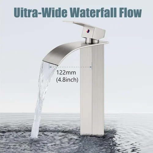 Miniatura 7 de Aolemi Grifo de baño alto para lavabo, grifo de lavabo de un solo agujero, 1 mango, grifo mezclador de montaje en cubierta RV con montaje de drenaje