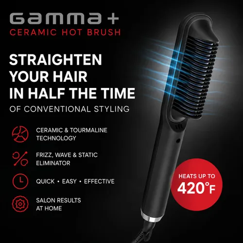 Miniatura 2 de GAMMA+ Cepillo de cerámica y turmalina para alisar el cabello con tecnología Cool Touch, antiencrespamiento, peinado rápido, cerdas frescas al