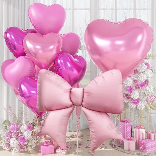 Miniatura 13 de Globos de Corazón Beige Neutro de 30", Globos de Papel de Aluminio con Lazo Grande, 10 Piezas de Globos Gigantes de Lazo Crema de 38" con Juego