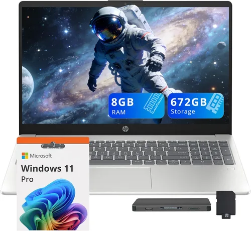 HP Pavilion - Laptop empresarial FHD de 15.6 pulgadas, Intel i3-N305, 8 GB de RAM, 672 GB de almacenamiento (512 GB SSD + 160 GB de estación de