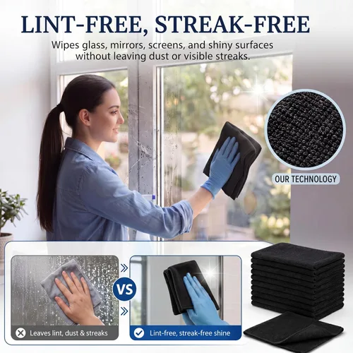Miniatura 6 de Macarrie - 200 paños de limpieza de microfibra, toallas de microfibra para automóvil, paños de lavado absorbentes, reutilizables, sin pelusas, Negro