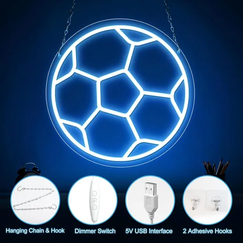 Miniatura 3 de Letrero de neón de fútbol, letreros de neón LED de fútbol para decoración de pared, luz de fútbol regulable alimentada por USB con interruptor