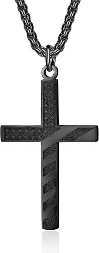 ZRAY Collar con cruz de bandera estadounidense para hombre, joyería patriótica, cadena de acero inoxidable de 24 pulgadas, grabado, inspirador,