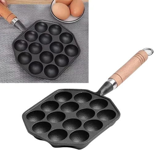 Miniatura 3 de HERCHR Takoyaki - Plato para parrilla, 14 agujeros, sartén Takoyaki, antiadherente, de hierro fundido, para hacer moldes con mango desmontable