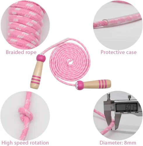 Miniatura 4 de Cuerda de Saltar para Niños, Cuerda de Saltar Ajustable de 7 Pies de Algodón con Mango de Madera para Niños y Niñas, Ejercicio al Aire Libre