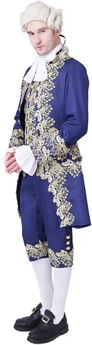 Miniatura 4 de CosplayDiy Traje de corte del siglo XVIII para hombre, uniforme militar británico victoriano colonial, elegante disfraz rococó para hombre Azul
