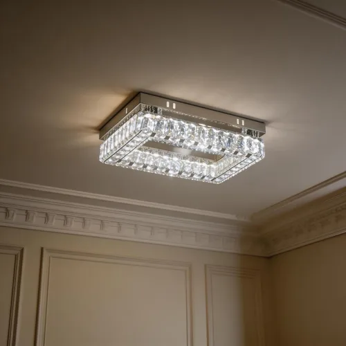 Miniatura 13 de Finktonglan Lámpara LED de techo empotrada de cristal, LED integrado de 24 W, luz blanca fría de 6500 K luz de día, cristal K9 rectangular y acero