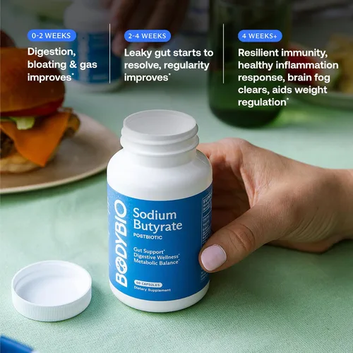 Miniatura 6 de BodyBio Butirato - Postbiótico para la Salud Intestinal, Apoyo Digestivo, Alivio de Hinchazón, Gases y Estreñimiento, Reparación de Intestino