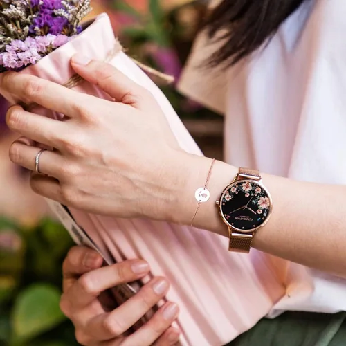 Miniatura 4 de VICTORIA HYDE Relojes de cuarzo para mujer, esfera floral con correa de malla de acero inoxidable, correa de cuero auténtico, impermeable, reloj