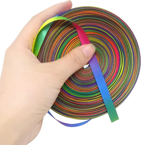 Miniatura 6 de Honbay Cinta de satén colorida de doble cara de 50 yardas, cinta de poliéster con estampado de arco iris degradado para ropa de bricolaje