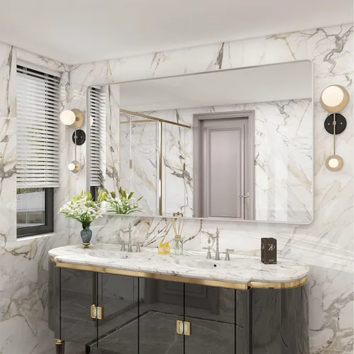 Miniatura 65 de JISOSO - Espejo de baño de 24x36 pulgadas con marco de metal cepillado color níquel, espejo con marco de metal cepillado plateado para pared, espejo