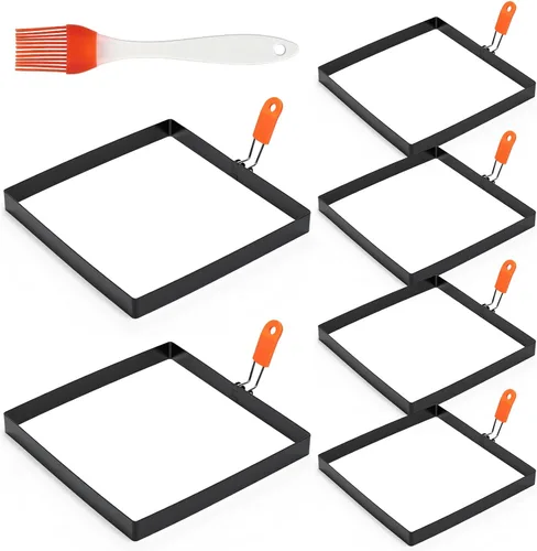 Miniatura 8 de Patelai Paquete de 4 anillos cuadrados para huevos de 6 pulgadas, moldes grandes de acero inoxidable para freír huevos, moldeadores de panqueques