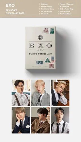Juego de caledar de EXO SEASON'S GREETINGS 2020 + DVD+carteles en paquete+juego de tarjetas fotográficas adicionales