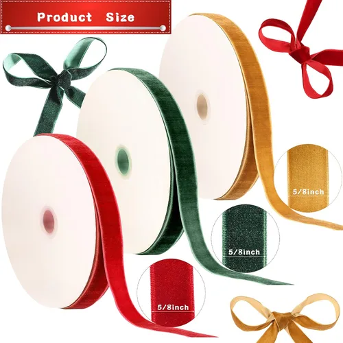 Miniatura 3 de Patelai 3 rollos de cinta de terciopelo de Navidad de 75 yardas, carrete de cinta de terciopelo vintage, rollo de cinta de terciopelo verde, rojo