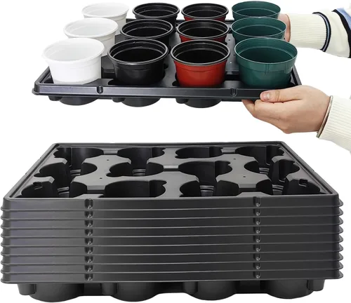 Miniatura 22 de RooTrimmer Bandejas redondas de 12 celdas para macetas de semillero gruesas y duraderas, bandejas de transporte para sostener macetas de 4 pulgadas