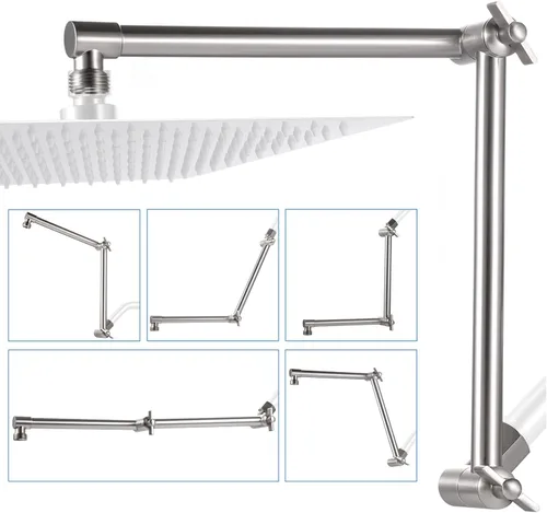 Miniatura 11 de G-Promise Brazo de extensión para cabezal de ducha de 16 pulgadas, extensor ajustable en altura y ángulo de latón macizo, eleva o baja la lluvia
