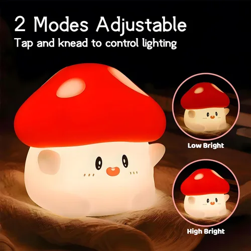 Miniatura 5 de Luz nocturna de hongos que cambia de color para niños, bonita lámpara de hongo de silicona blando, luz de noche recargable de 50 horas con control