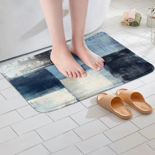 Miniatura 3 de Erosebridal Alfombra de baño abstracta azul de acuarela negra para niños y adolescentes, alfombra de baño de teñido anudado blanco degradado