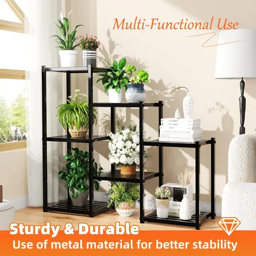 Miniatura 2 de Simple Trending Soporte para plantas para interiores y exteriores, de metal resistente, impermeable, de 7 niveles, para múltiples macetas de flores