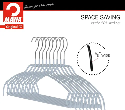 Miniatura 8 de Mawa by Reston Lloyd Silhouette - Percha de camisa antideslizante que ahorra espacio con barra para pantalones y ganchos para falda, estilo 42/FTU
